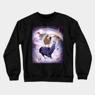 Chicken Riding Llama In Space - Rainbow Crewneck Sweatshirt